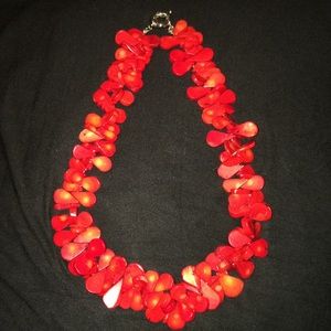 Red cluster coral stone necklace w/ silver clasp